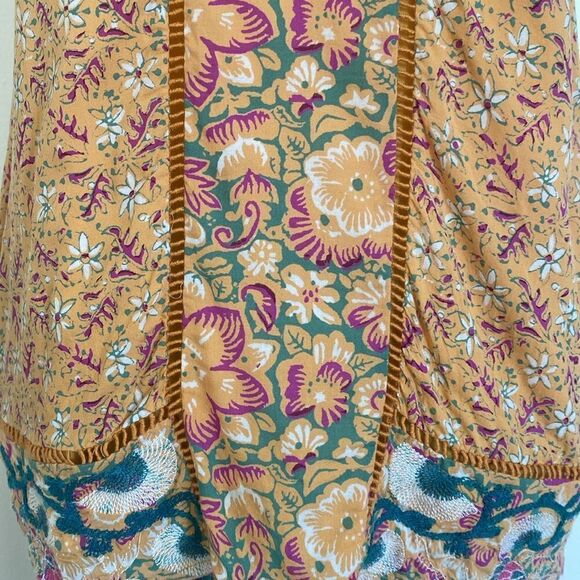 Anthropologie Orange & Teal Boho Embroidered Tank Top Size 10 - Picture 8 of 12